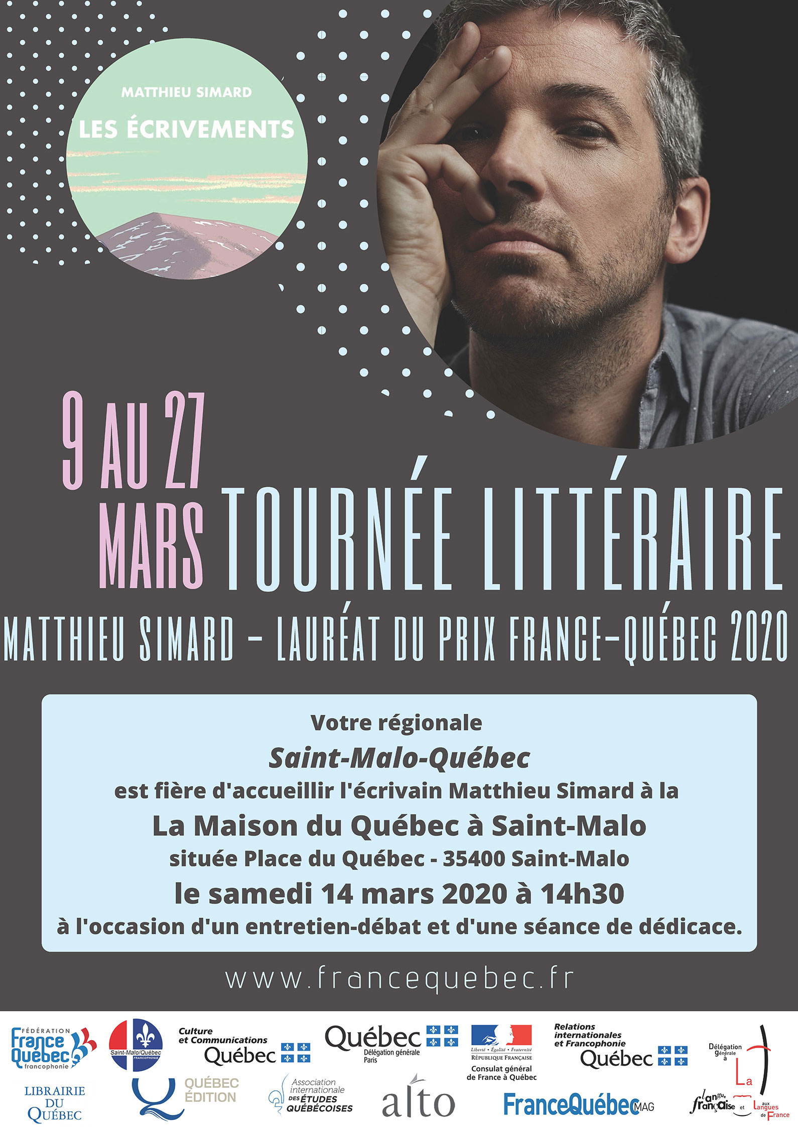 Tournée littéraire de Matthieu Simard à la Maison du Québec à Saint-Malo